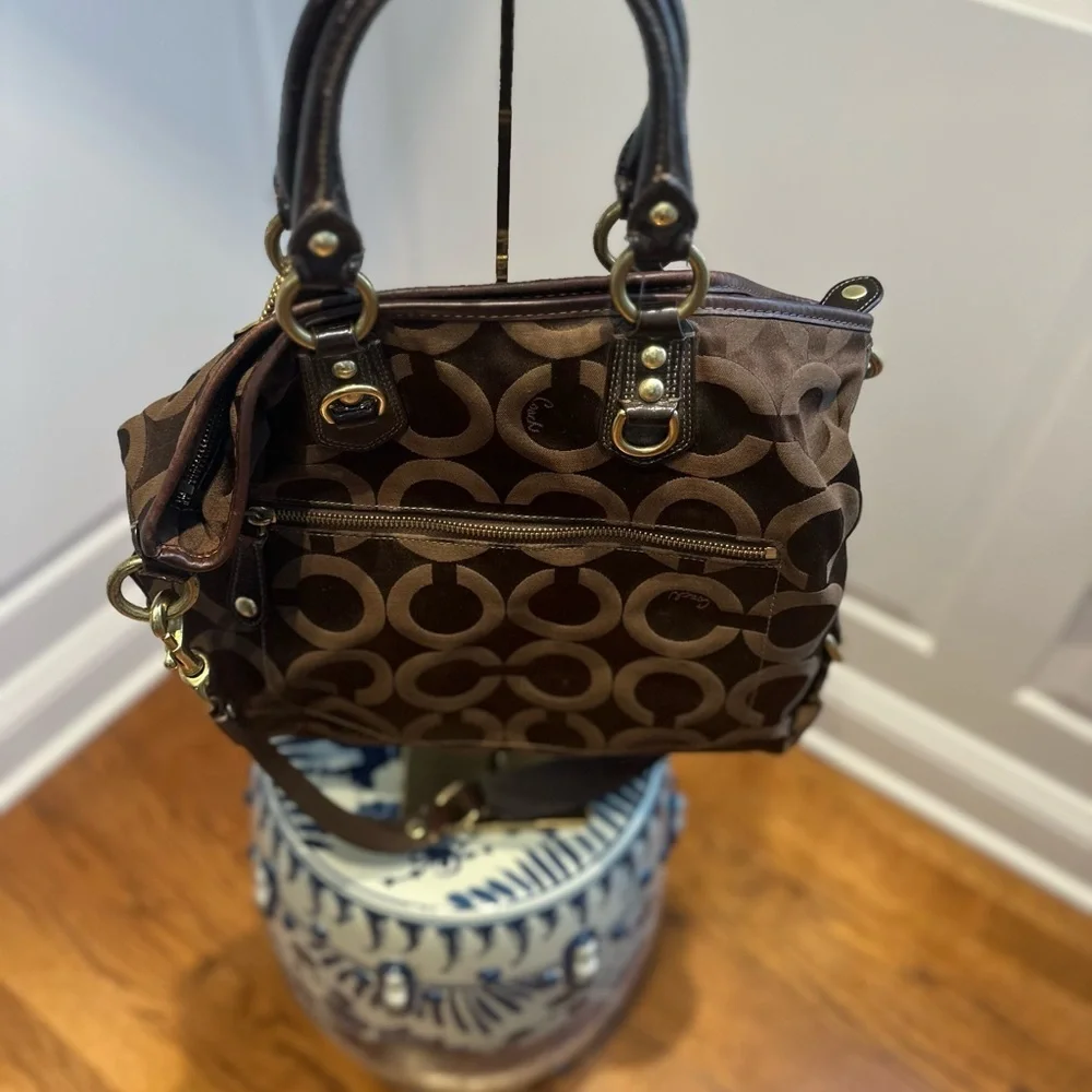 Coach Madison Sabrina Satchel in dark brown w/removable shoulder strap